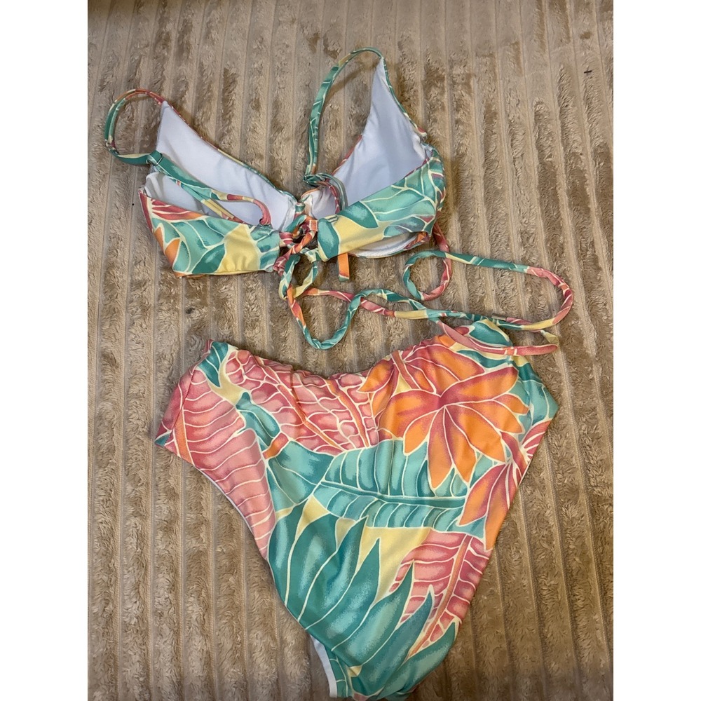 Watercolors by Kenny Flowers Tropical Floral High Waist Bikini Set Size M - Picture 2 of 4